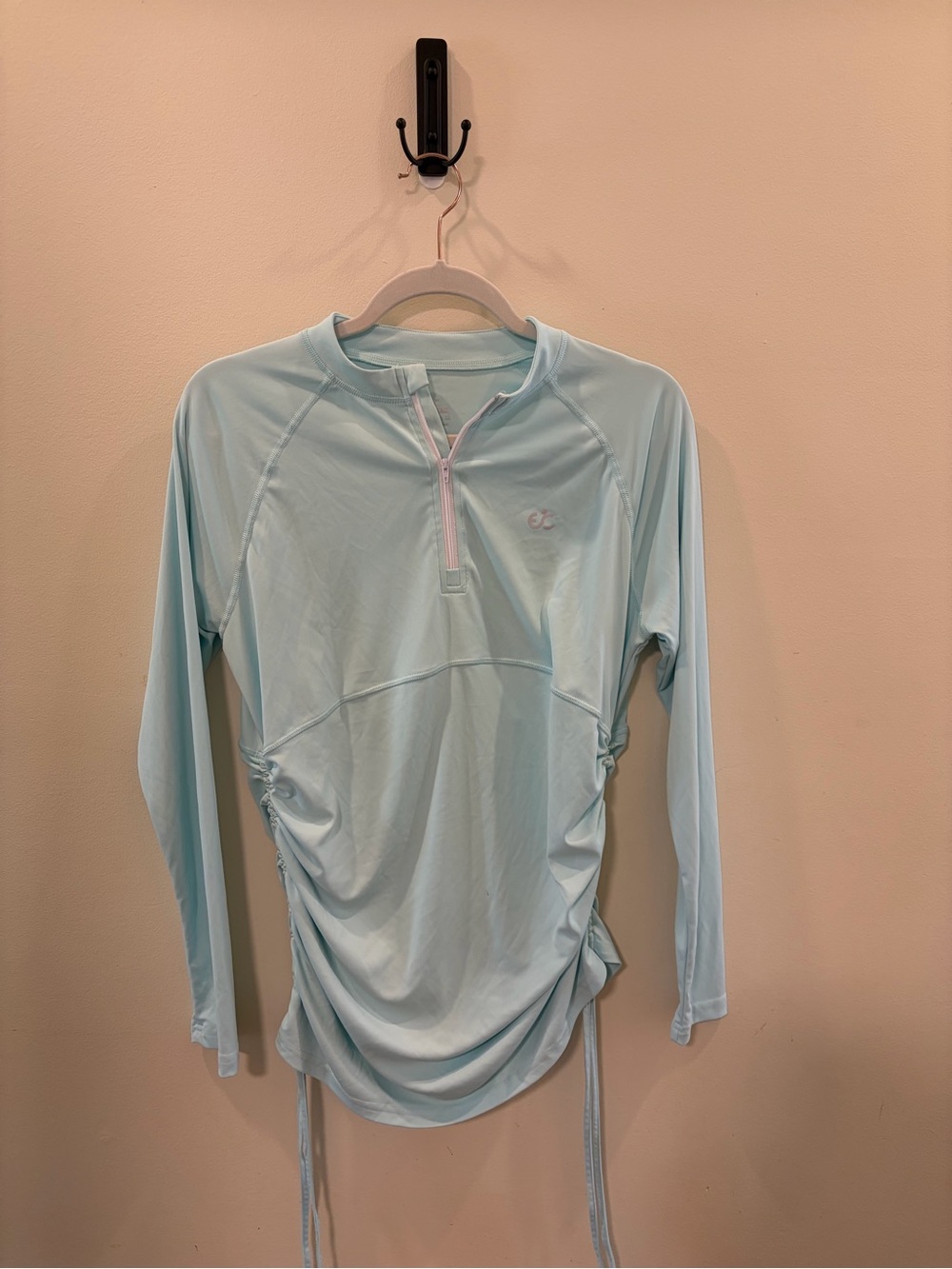 Light Blue Long-Sleeve Women's Swim Coverup with Drawstring